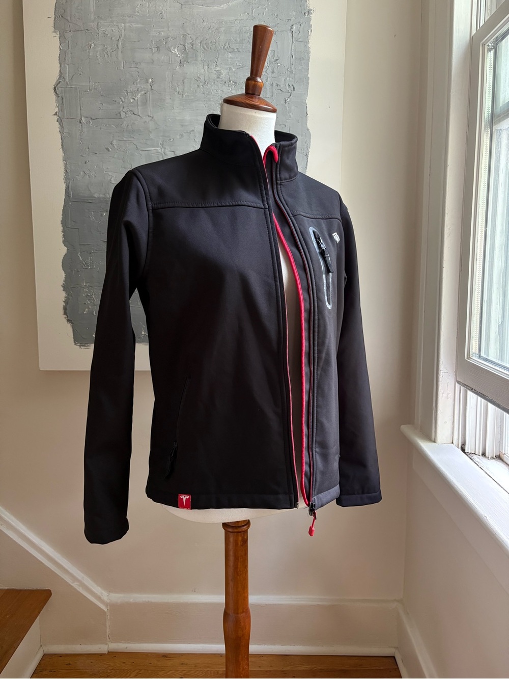 Tesla Black Windbreaker Jacket with Red Trim Women's M / Men's XS-S